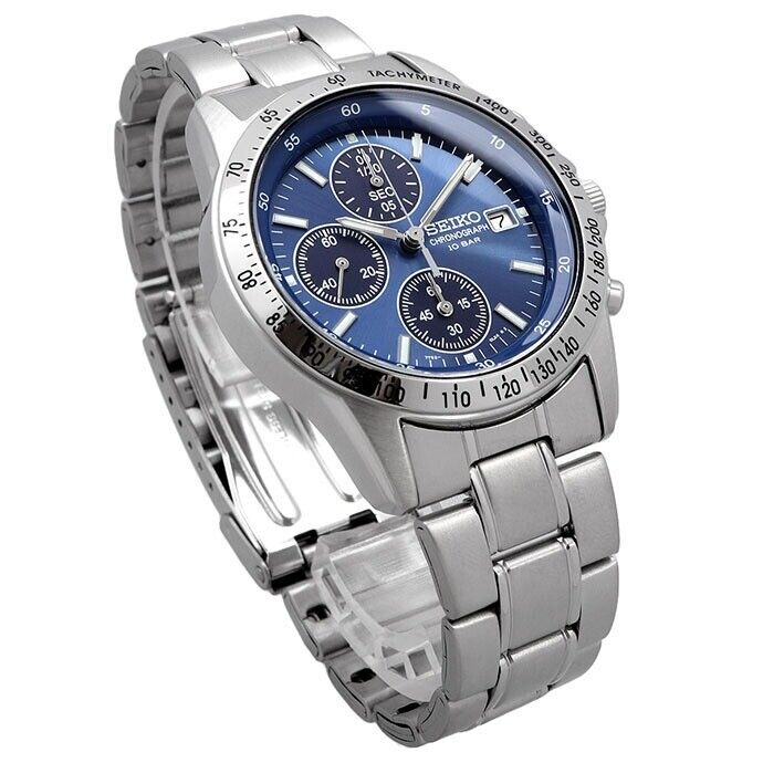 SEIKO SELETION SBTQ071 CHRONOGRAPH Quartz Men's Watch Silver Blue