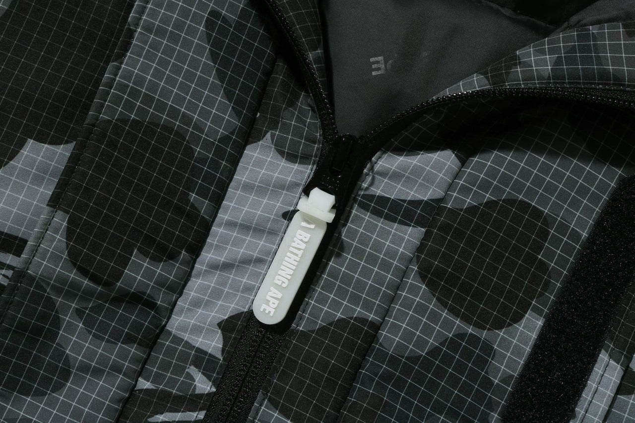 BAPE GRID CAMO RELAXED FIT HOODIE DOWN JACKET