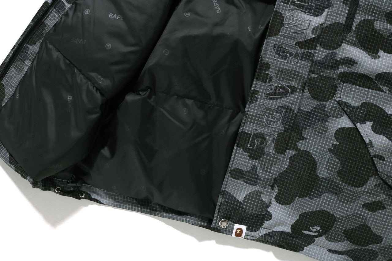 BAPE GRID CAMO RELAXED FIT HOODIE DOWN JACKET