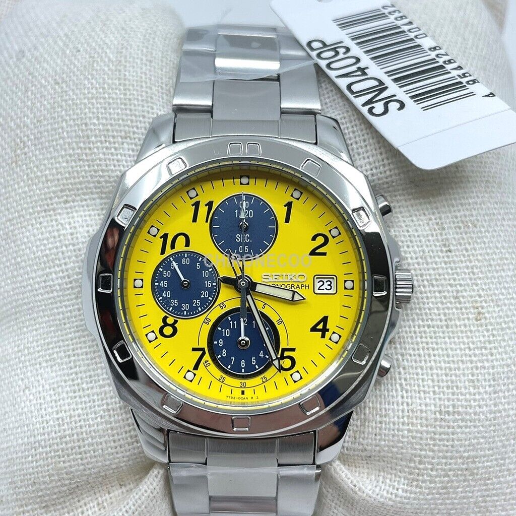 SEIKO SND409P SND409P 1 Yellow Silver Band Analog Waterproof 5BAR Men's Watch