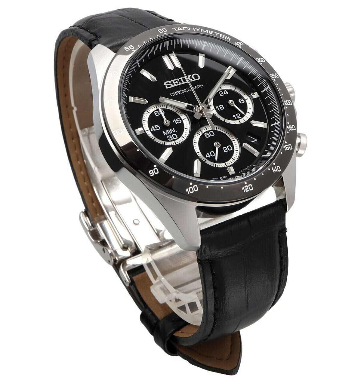 SEIKO SPRIT SBTR021 Black Chronograph Quartz Leather band Men Watch