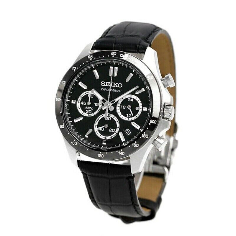 SEIKO SPRIT SBTR021 Black Chronograph Quartz Leather band Men Watch