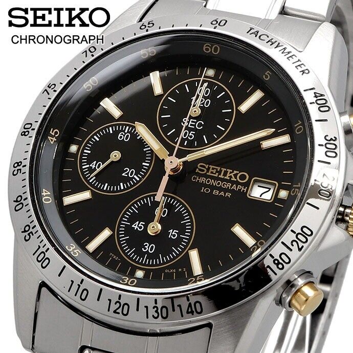 SEIKO Selection Men's Quartz Chronograph Watch SBTQ043 Silver Black Gold