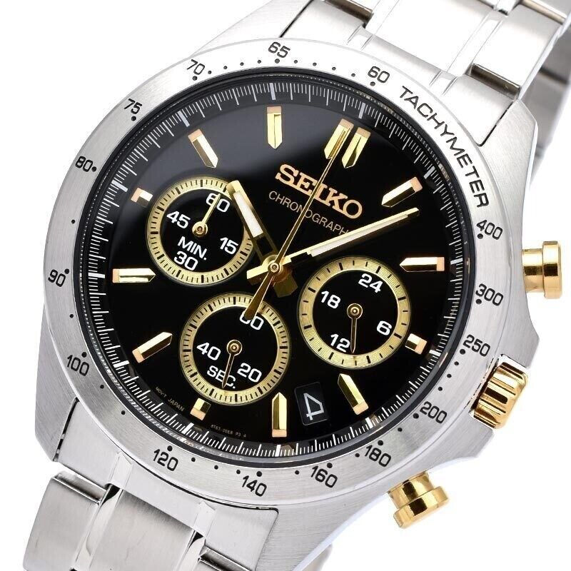 SEIKO SPIRIT Chronograph SBTR015 Black Silver Waterproof Men's Watch