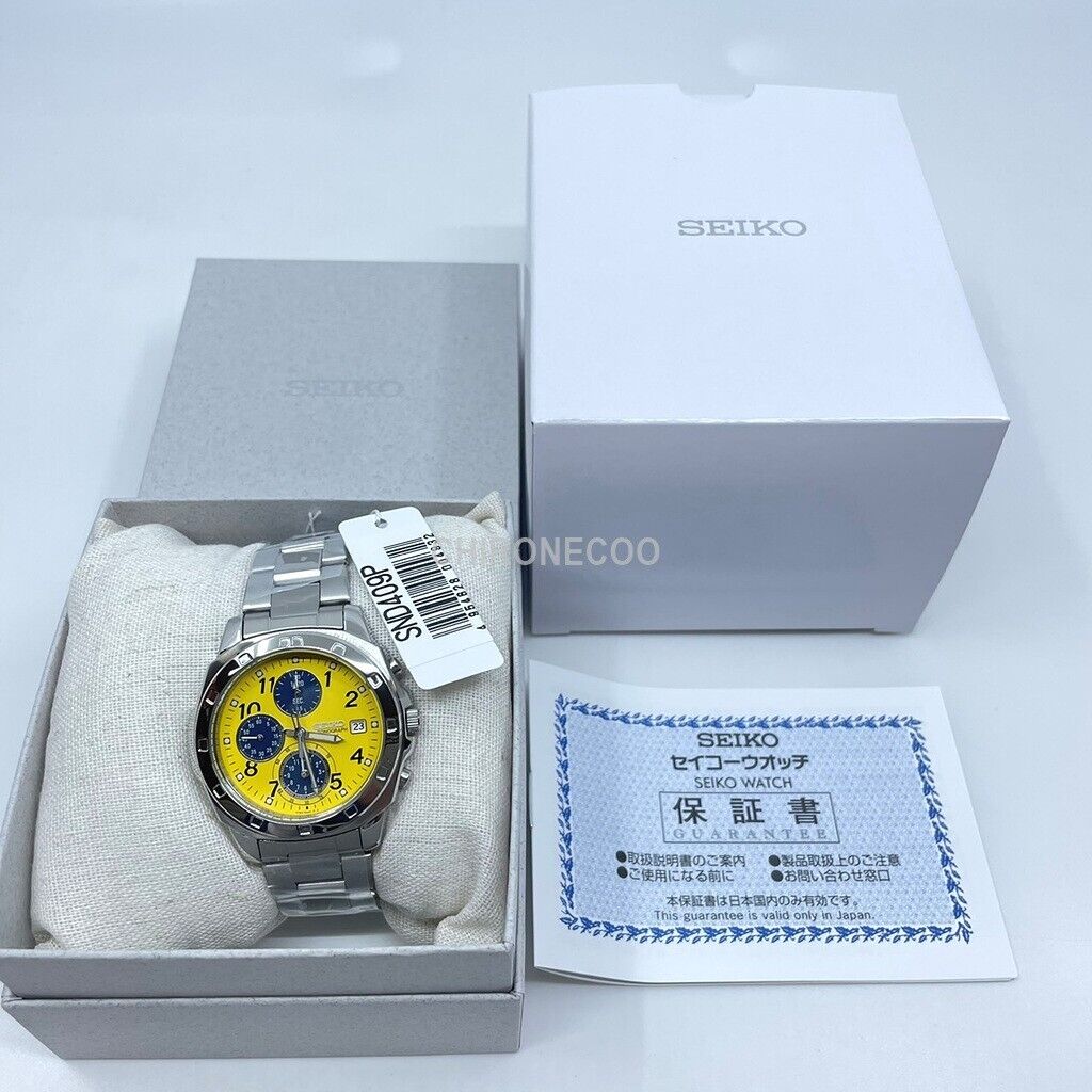 SEIKO SND409P SND409P 1 Yellow Silver Band Analog Waterproof 5BAR Men's Watch