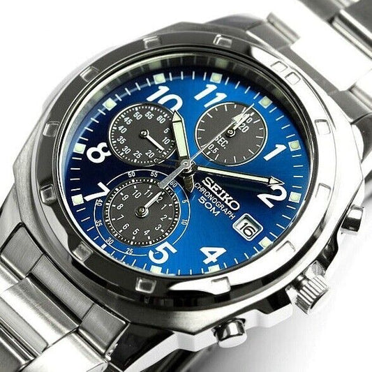 SEIKO SND193P1 SND193P SND193 Blue Chronograph Men's Watch New in Box