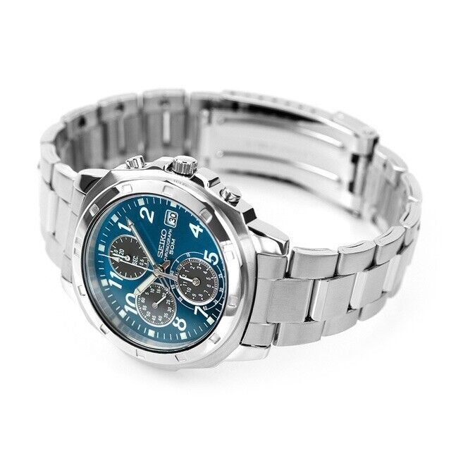 SEIKO SND193P1 SND193P SND193 Blue Chronograph Men's Watch New in Box