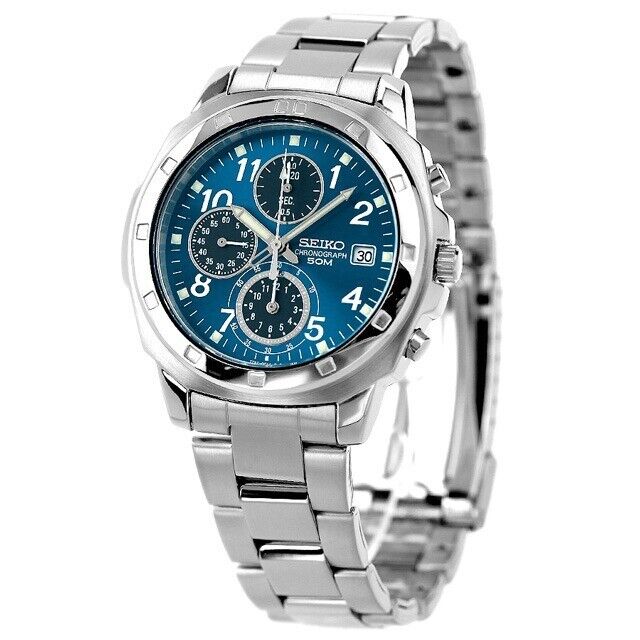 SEIKO SND193P1 SND193P SND193 Blue Chronograph Men's Watch New in Box