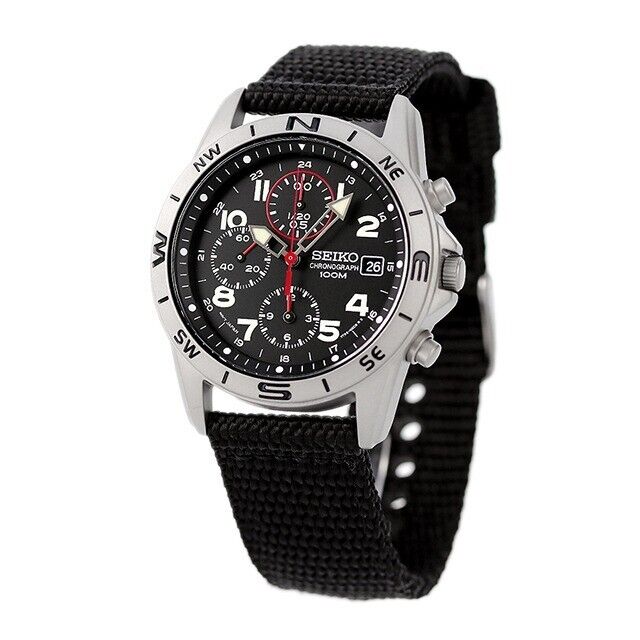 SEIKO SND399P SND399P1 Black Chronograph 100m Men's Watch