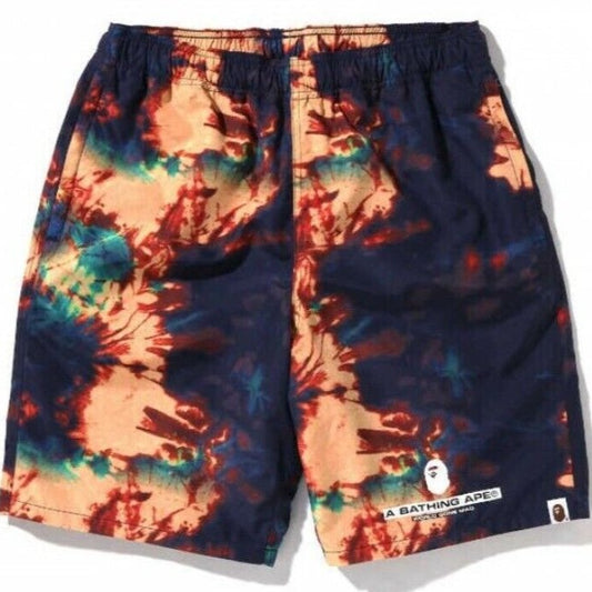 A BATHING APE BAPE TIE DYE BEACH SHORTS NAVY 1I30153010