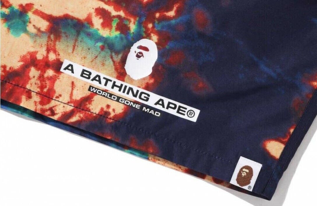 A BATHING APE BAPE TIE DYE BEACH SHORTS NAVY 1I30153010